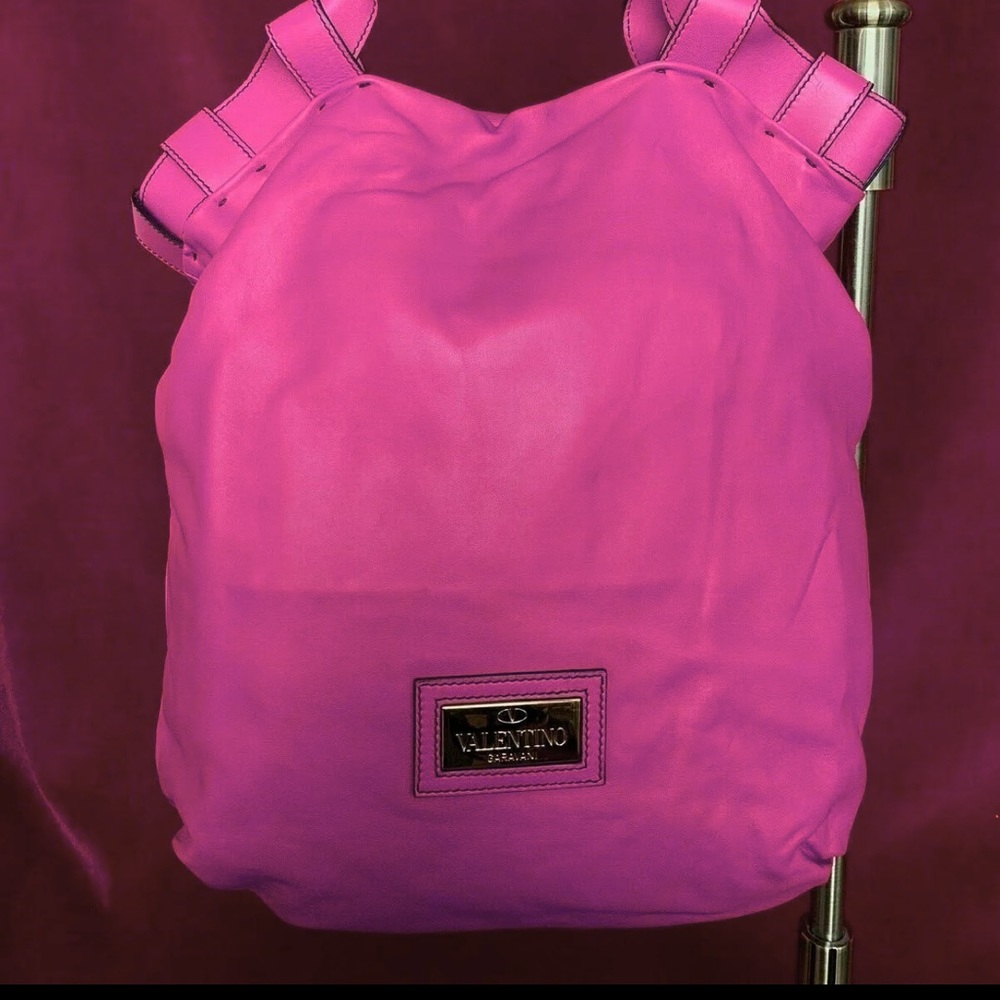 Valentino Soft Leather Fuchsia/raspberry/pink Tote With Flower Detail - Picture 2 of 4